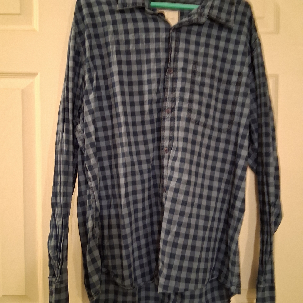 Mens American Eagle Blue and Gray Gingham Check Button Down Shirt Size XXL